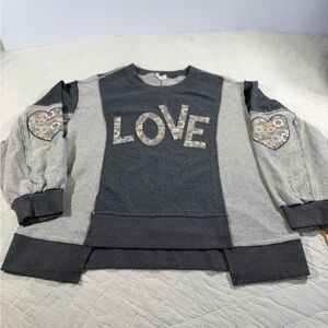 POL Two-tone Gray Love Patchwork Sweatshirt